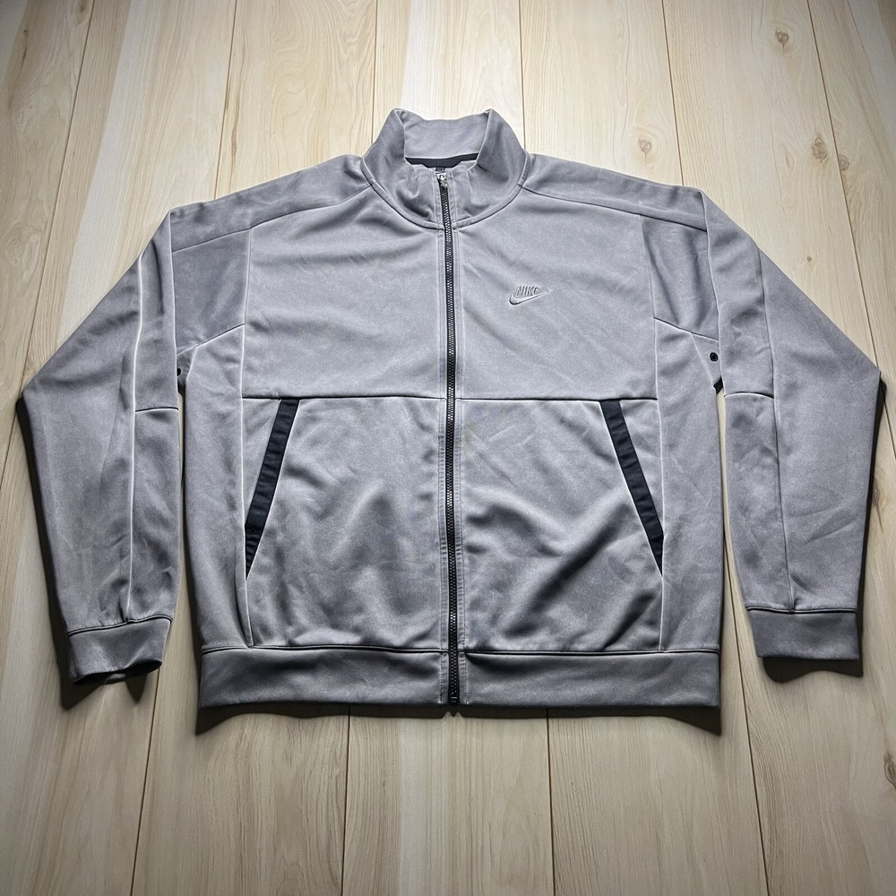 Nike Sportswear Full Zip Jacket Sweater Gray Washed Black Jersey Mens Size Large